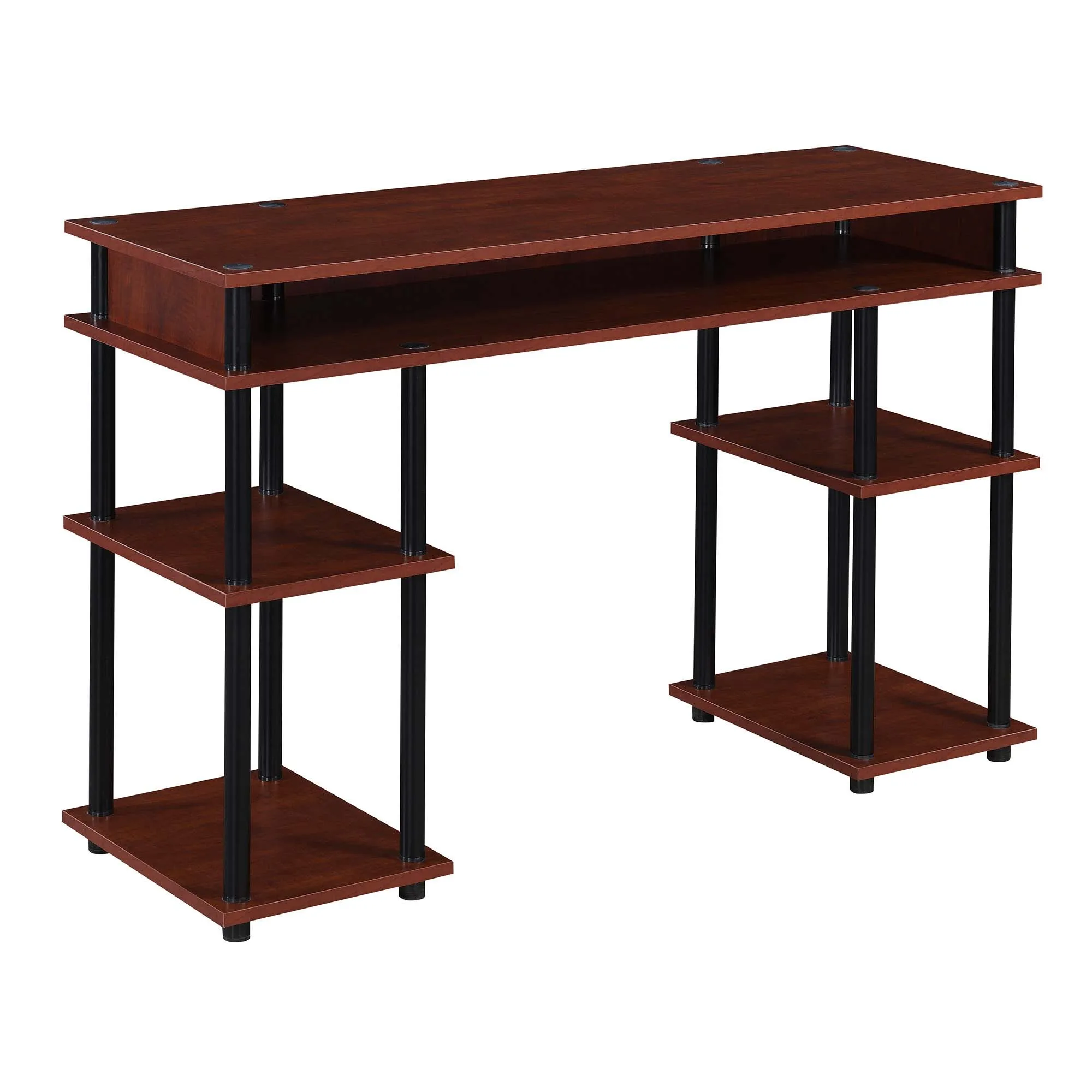 Wood MDF Modern Office Home Study Learning Study Desk PC Laptop Table with 4 Storage Shelves