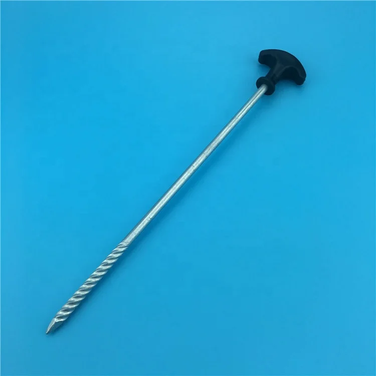 31cm Tent Accessories T Shaped Plastic Head Screw Galvanized Iron Peg Stake
