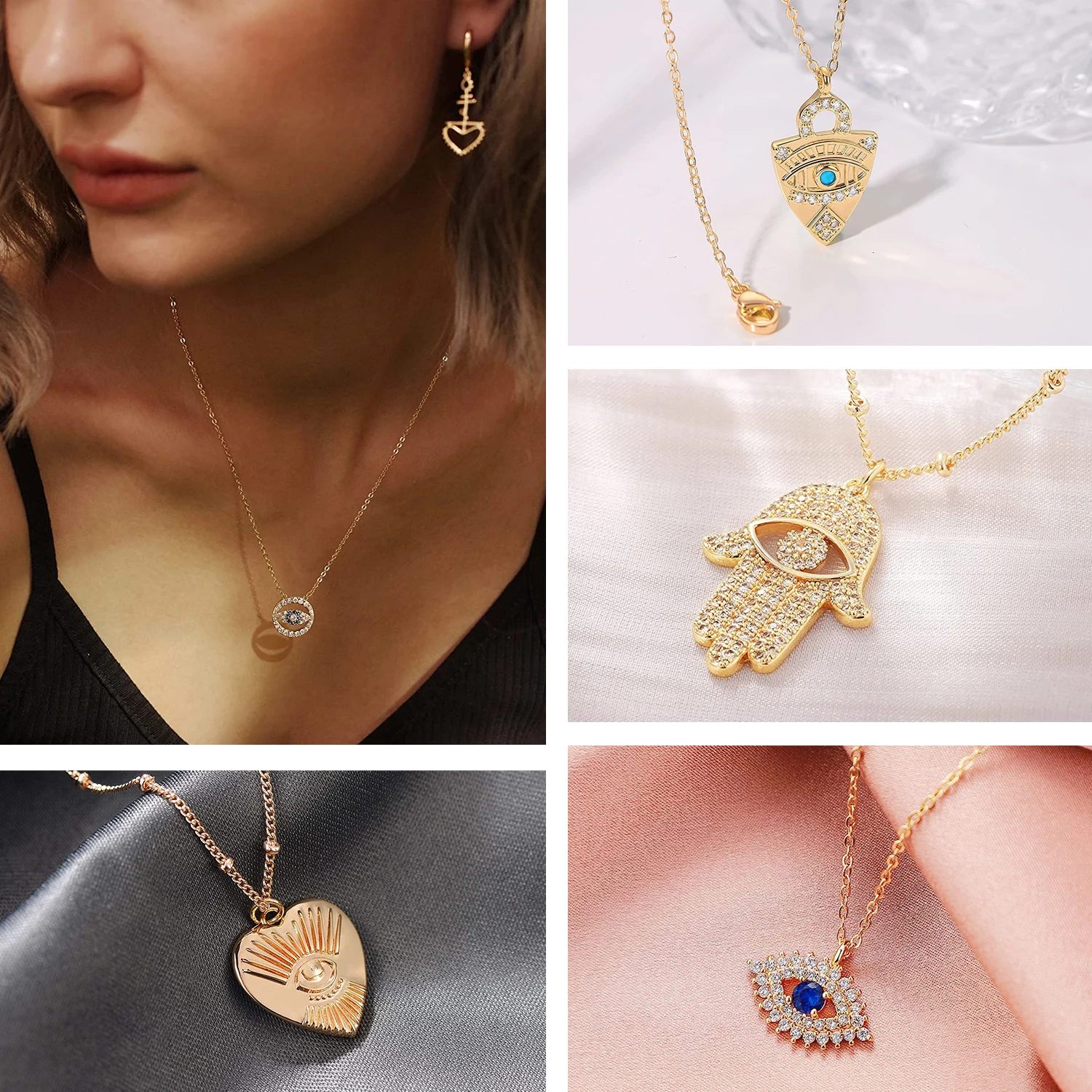 Palm Shape Men Gold Blue Jewelry Turku Medal Woman Small Large Customizable 925 Sterling Silver Evil Eye Pendant Necklace