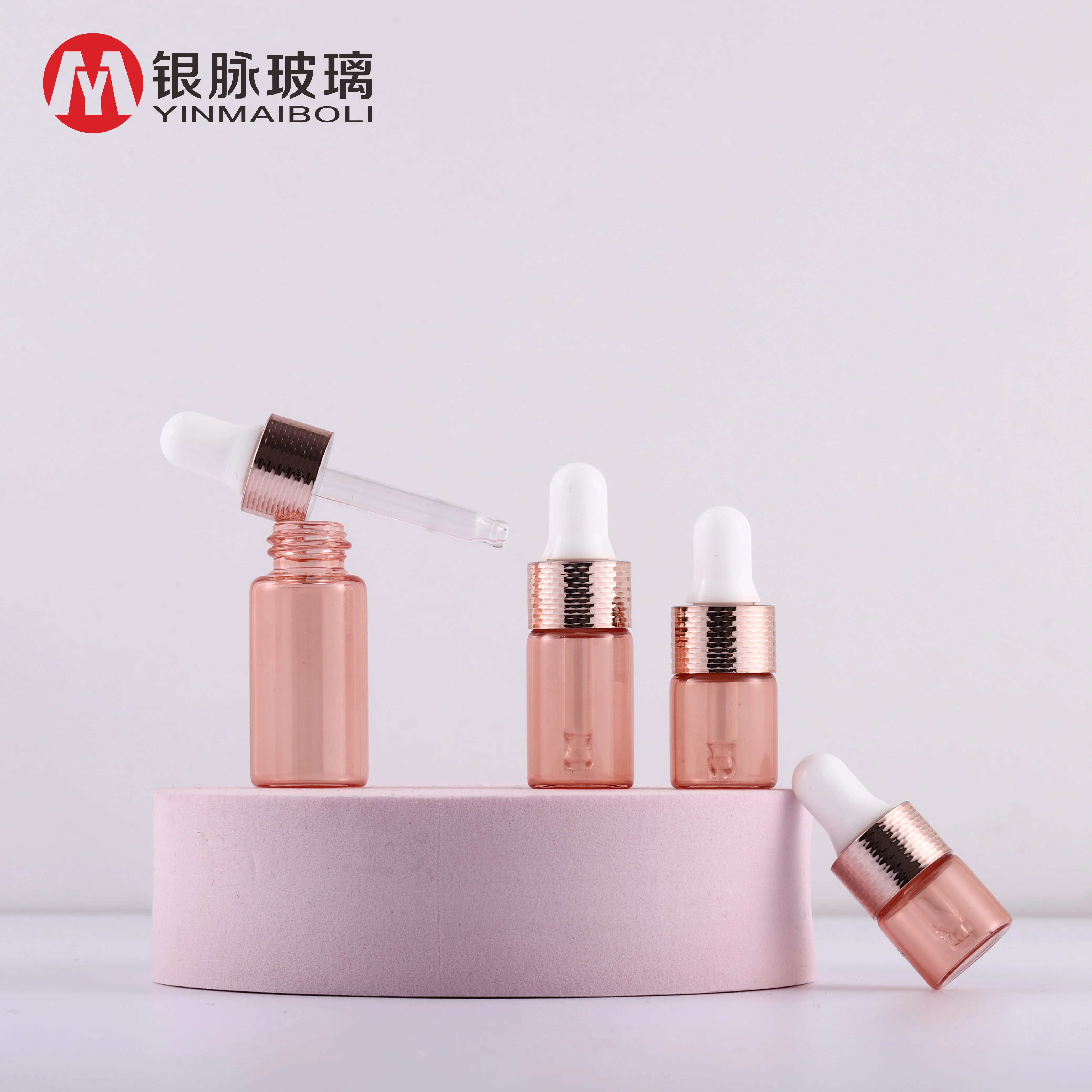Empty rose gold mini dropper vial sample glass perfume bottle with Honeycomb ring dropper lid