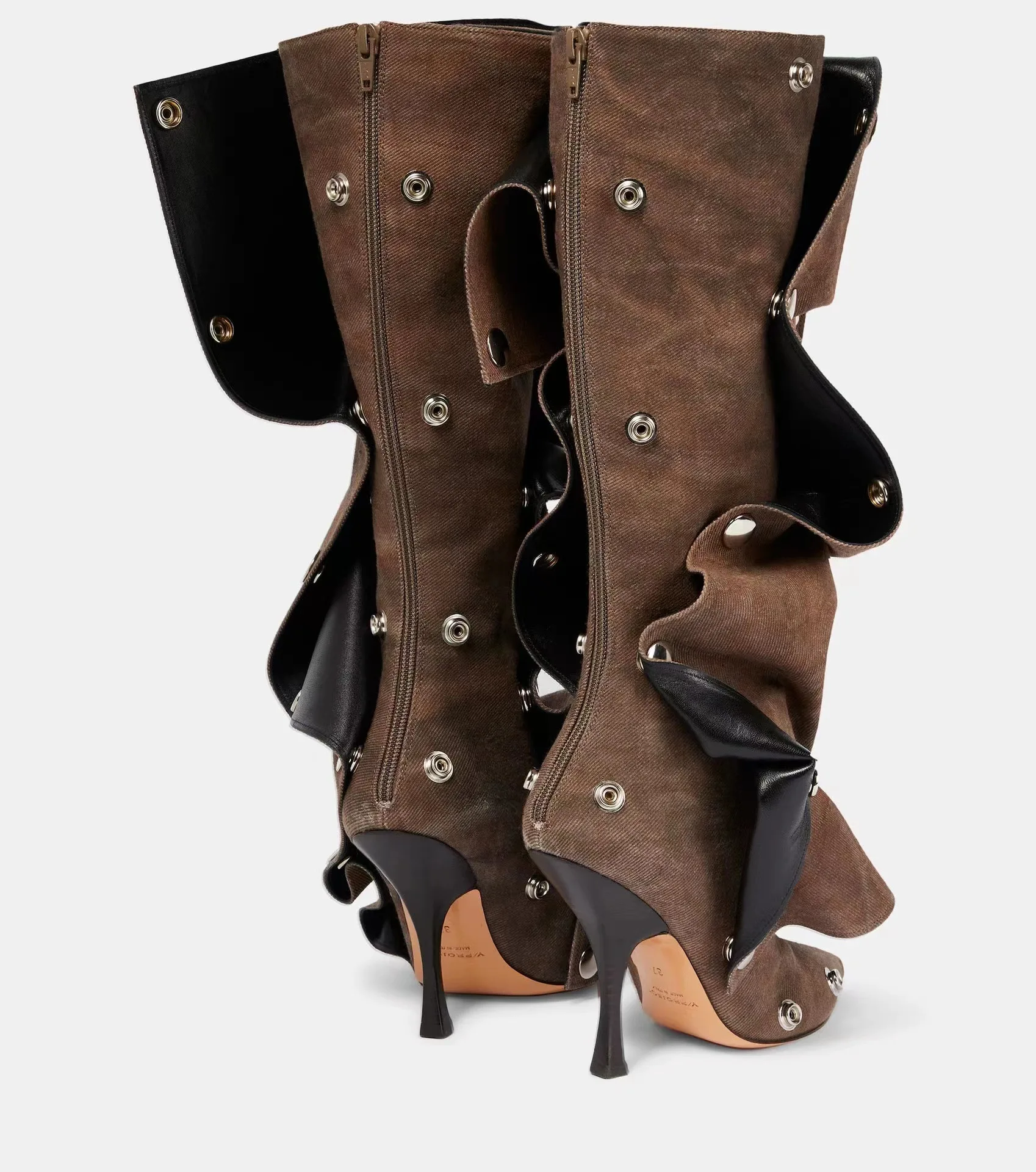 2024 New red pointy thin high heeled female boots stud cylinder Booties Women jeans rivets stiletto knee high boots