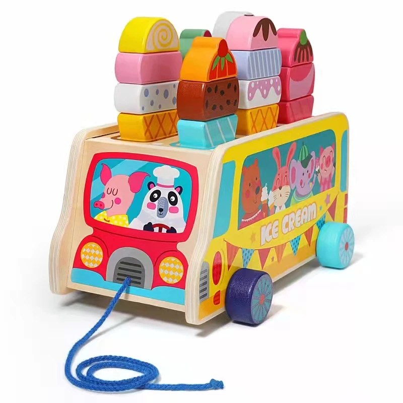 Wooden ice cream toy kids dessert car toy wooden toys