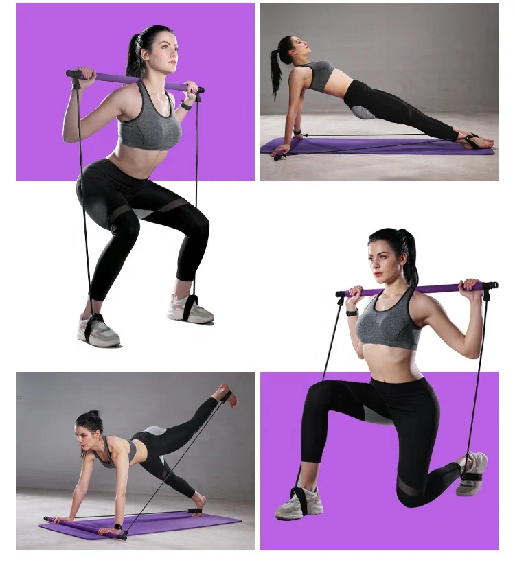 Yoga Pilates Bar kits with toning tube resistance bands fitness bands exercise training body building