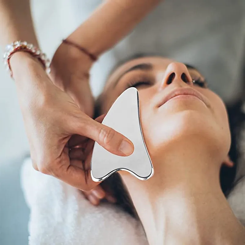 Gua Sha Tool Stainless Steel for Facial Massage Anti-aging Skin Tightening Face Lift Cooling Metal Contour-puffiness Reduction