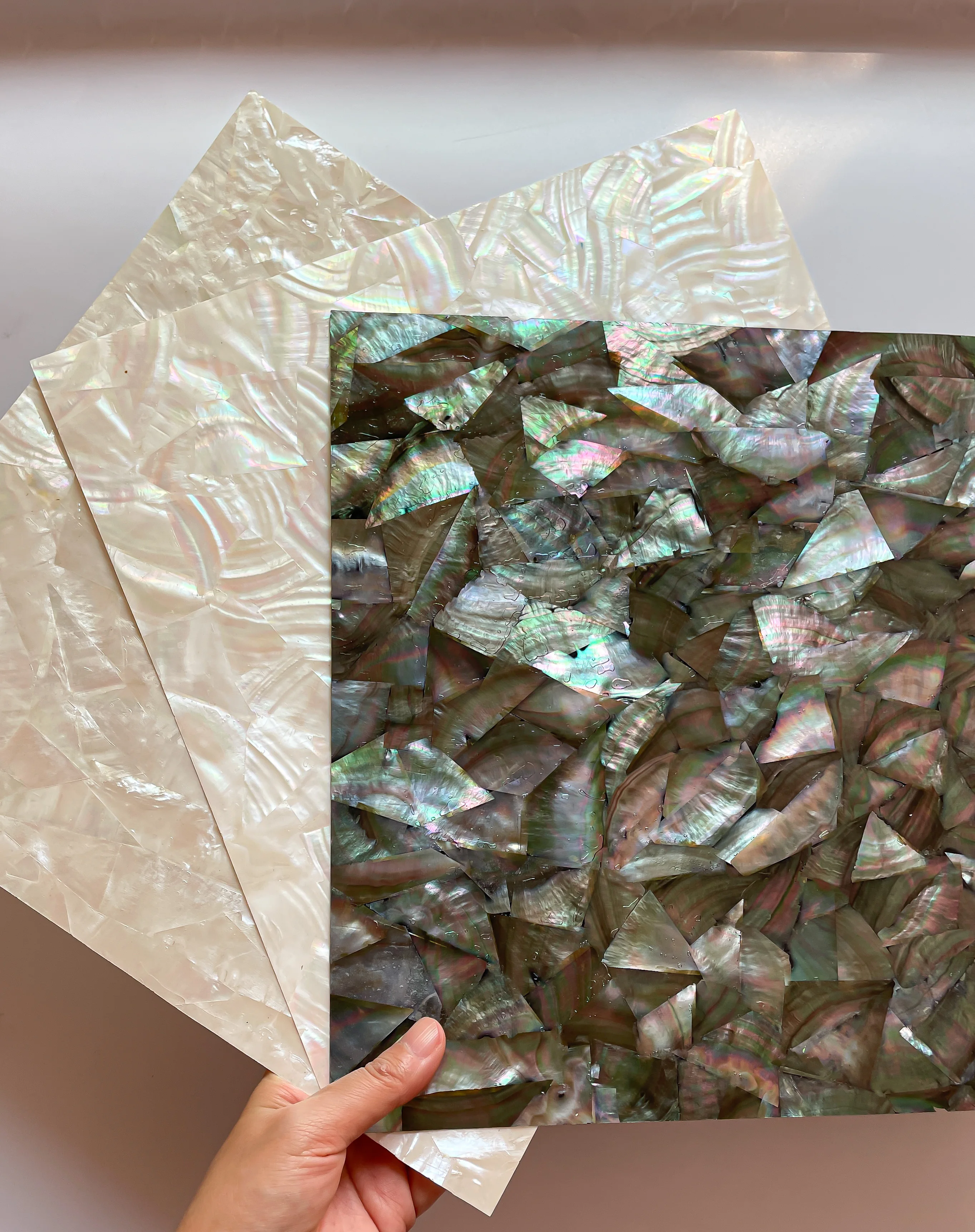 Factory directly supply natural sea shell  black/white Mother Of Pearl shell sheet  with white /black backing for home decor