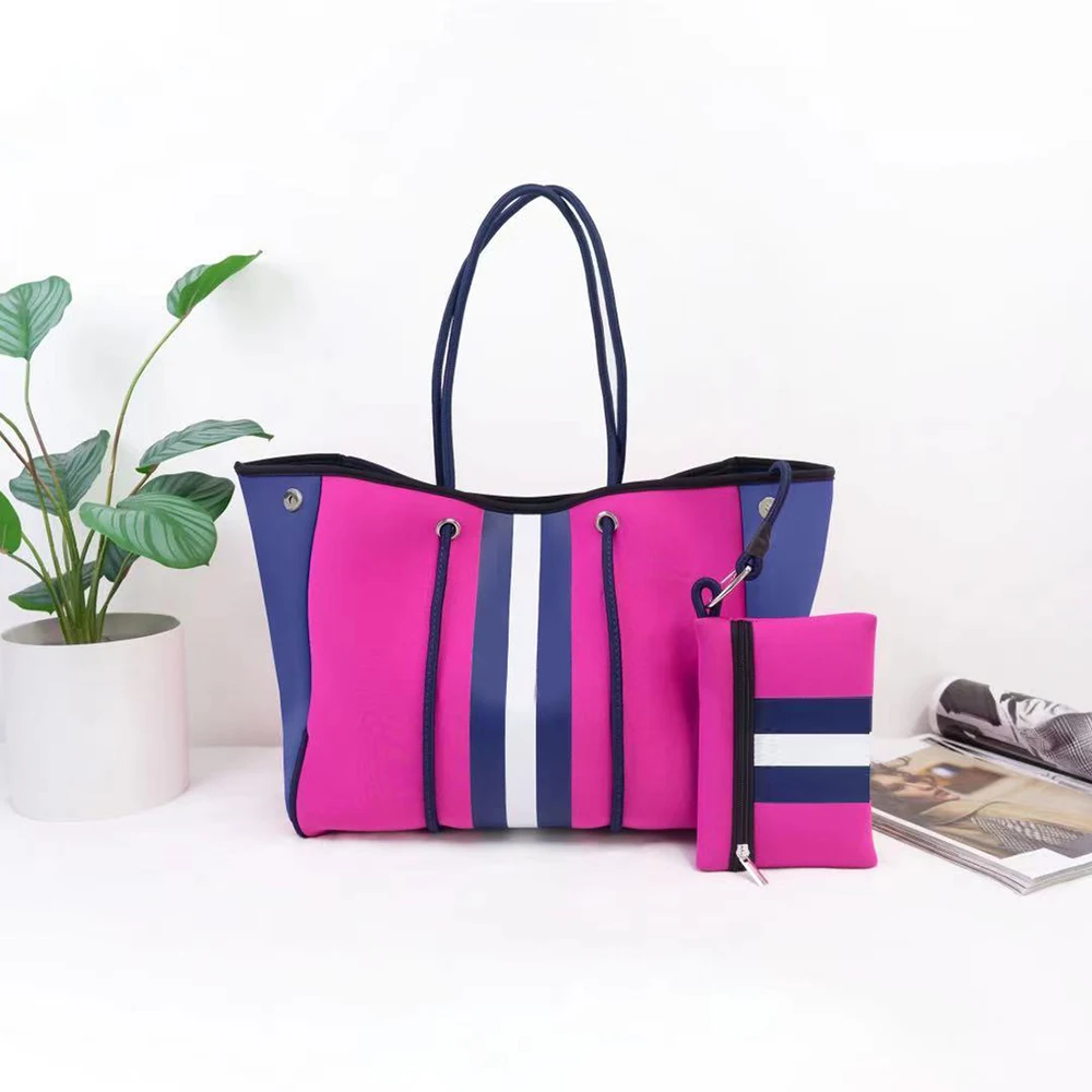 New Arrival Neoprene Fabric Tote Bag Large Neoprene Beach Tote Bag Purse Handbag Neoprene Bag And Small Pouch Handbag