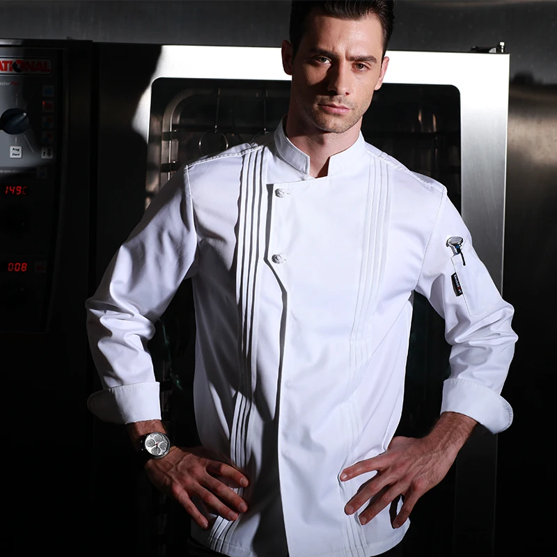 Шахматная модная ткань с длинным рукавом и пуговицами форма шеф-повара гостиничная для кухни отеля