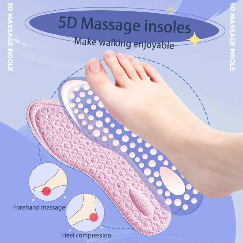 MOQ 1 pair 5d non-slip massage insole custom comfort memory foam high heel shoe insole memory foam insoles for leather shoes