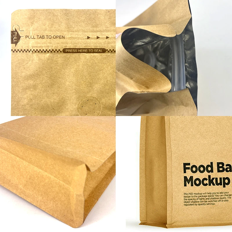 Индивидуальная печать 8 Боковых уплотнений ziplock плоское дно экологически чистый крафт-бумажный пакет для корма домашних животных упаковочный лакомства собак