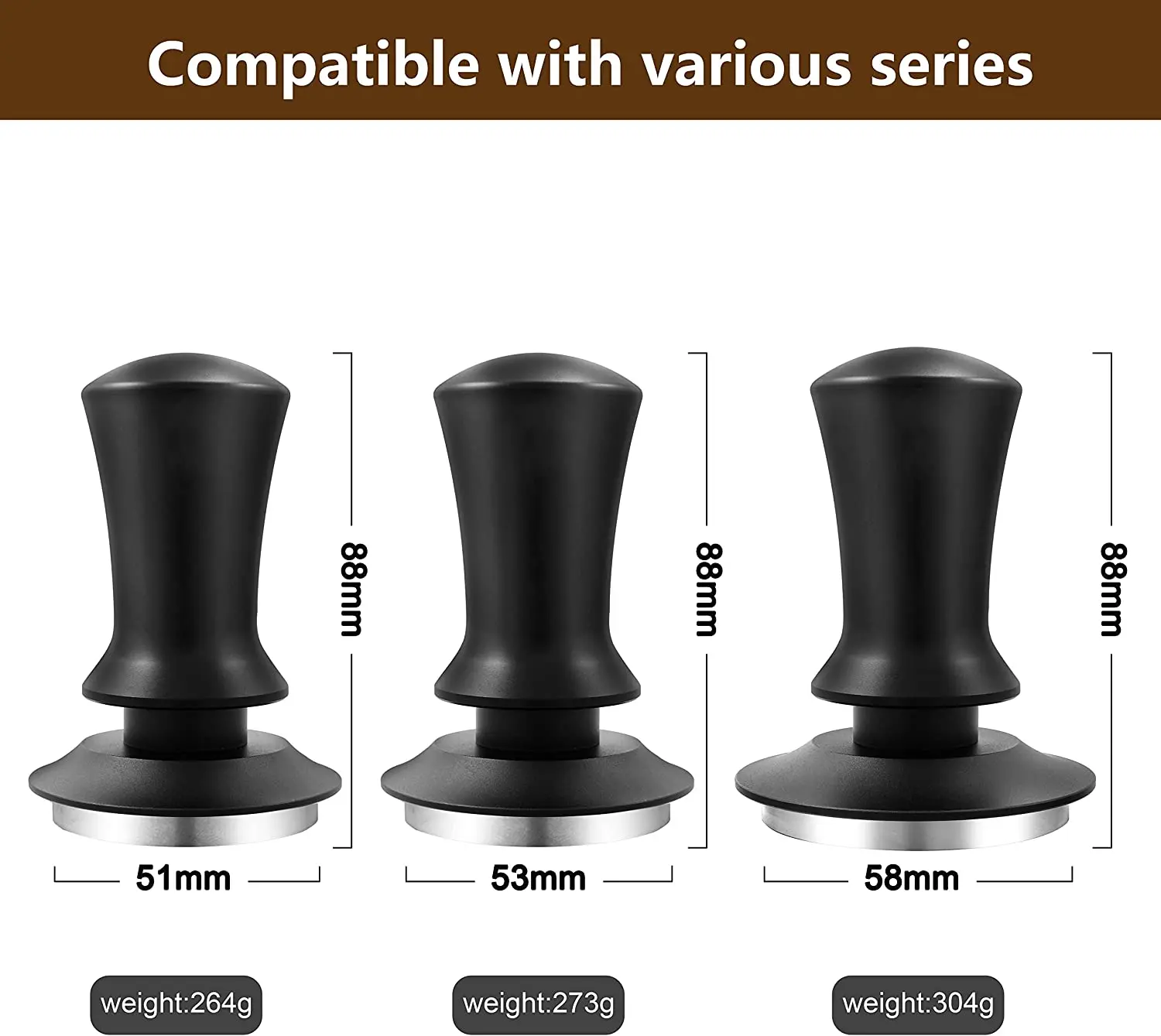 Cafe Accessories Coffee Tamper Coffee Distributor Adjustable Depth Stainless Steel 51MM 53MM 58MM Black Silver Gold Customize