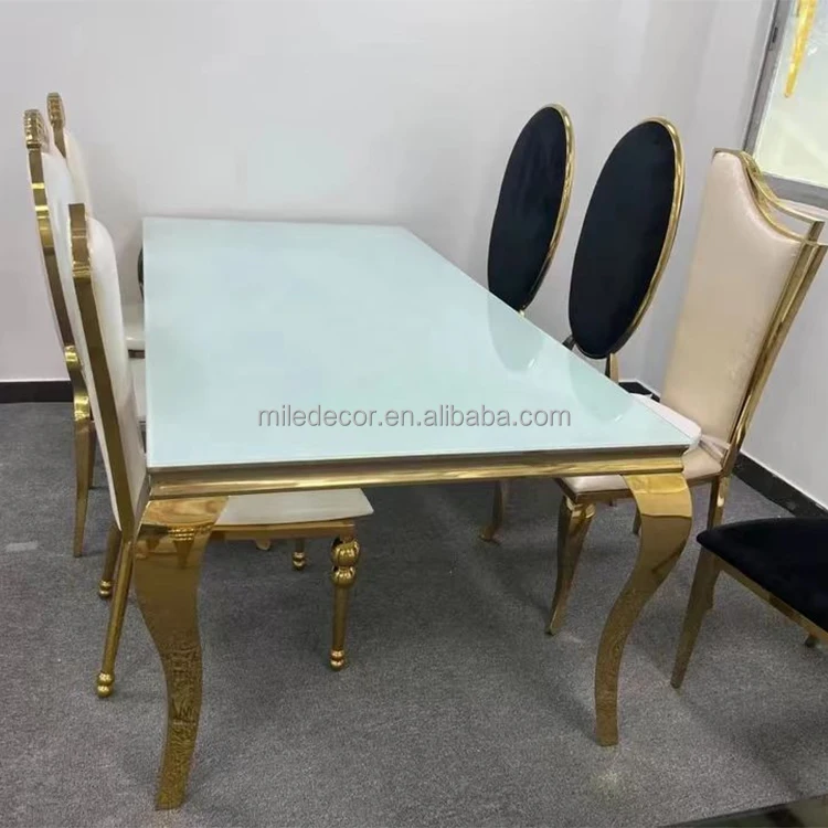 Factory Price 8 Seat Round Table For Wedding Table Gold Stainless Steel Legs White Top Table For Events