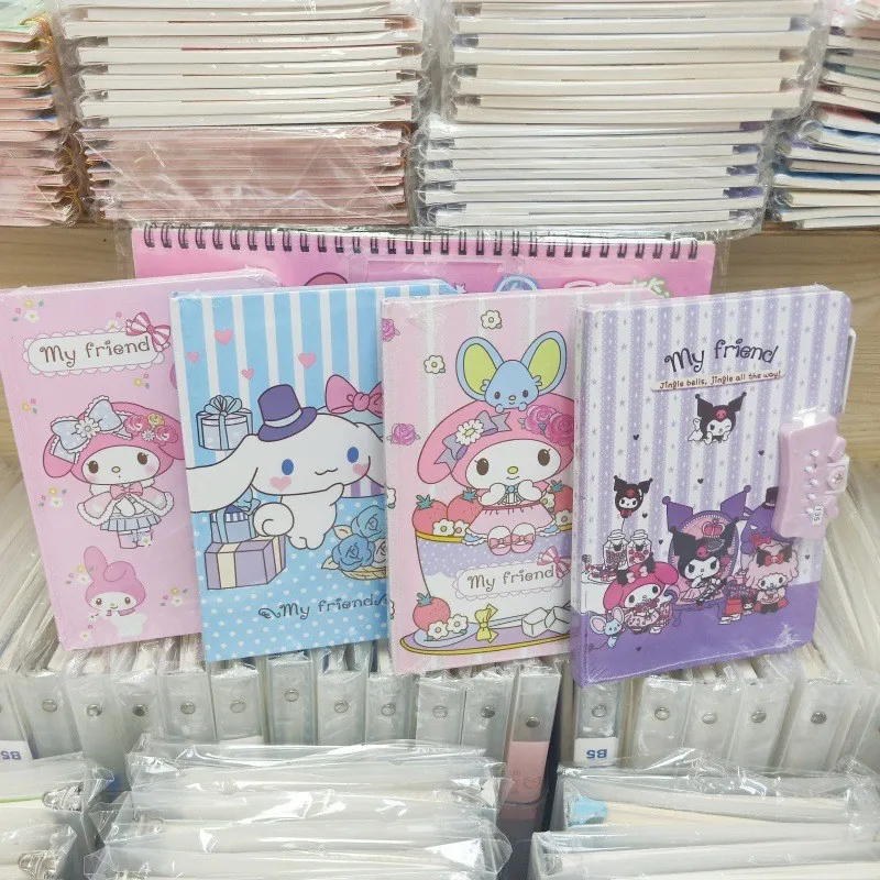 School Stationery Melody Notebook, Cute Kuromi locking note book, Anime Stitch diary notebook