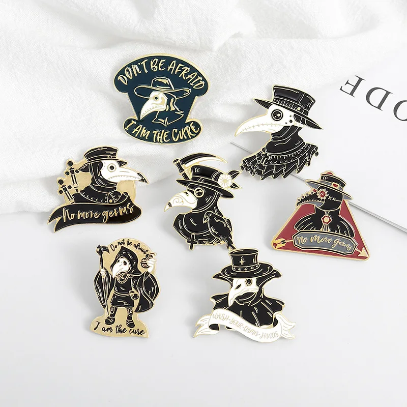 Готические броши значки Black Death модные заколки панк Чумного доктора эмалевые для