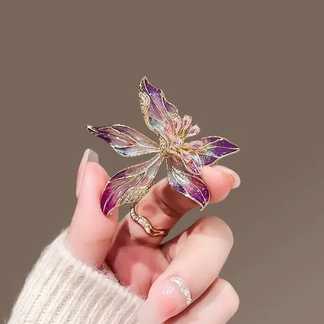 Luxury Brooch Pin Women Zircon Flower Exquisite Enamel Orchid Flower Brooch For Clothing