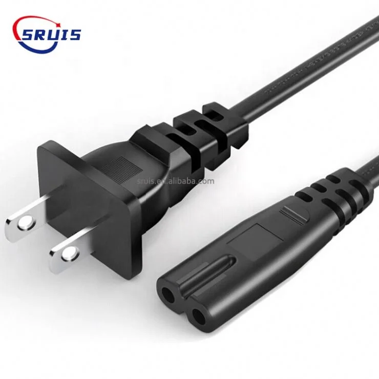 Черный H03VVH2-F H05VVH2-F 18AWG NEMA 1-15P 2-контактный разъем Polared US plug to IEC C7 extension AC TV power lead