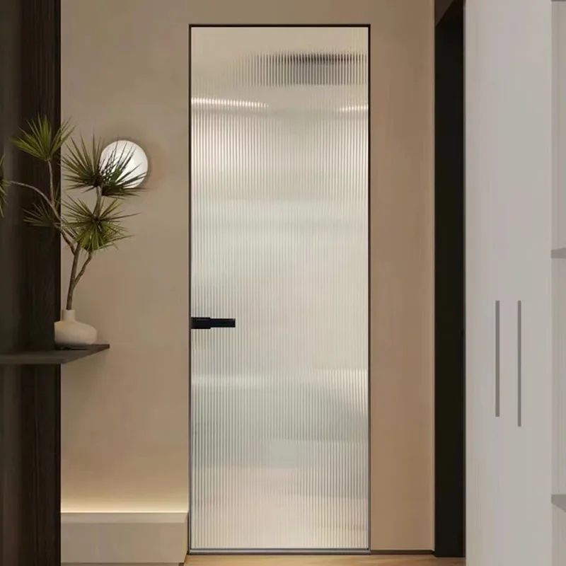 Современный Стиль Скрытая рама распашная дверь узкая из алюминиевого сплава комнатная туалета с качелями стиль для использования в ванной