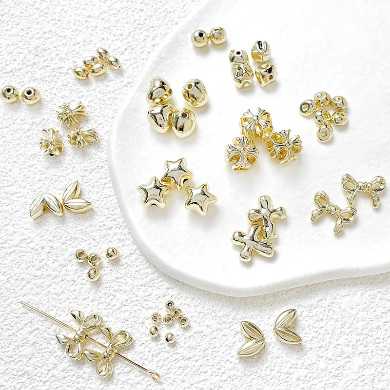DIY Handmade Jewelry Making Accessories Golden Heart Cross Butterfly BowKnot Zinc Alloy Beads for Bracelets Necklaces Earrings
