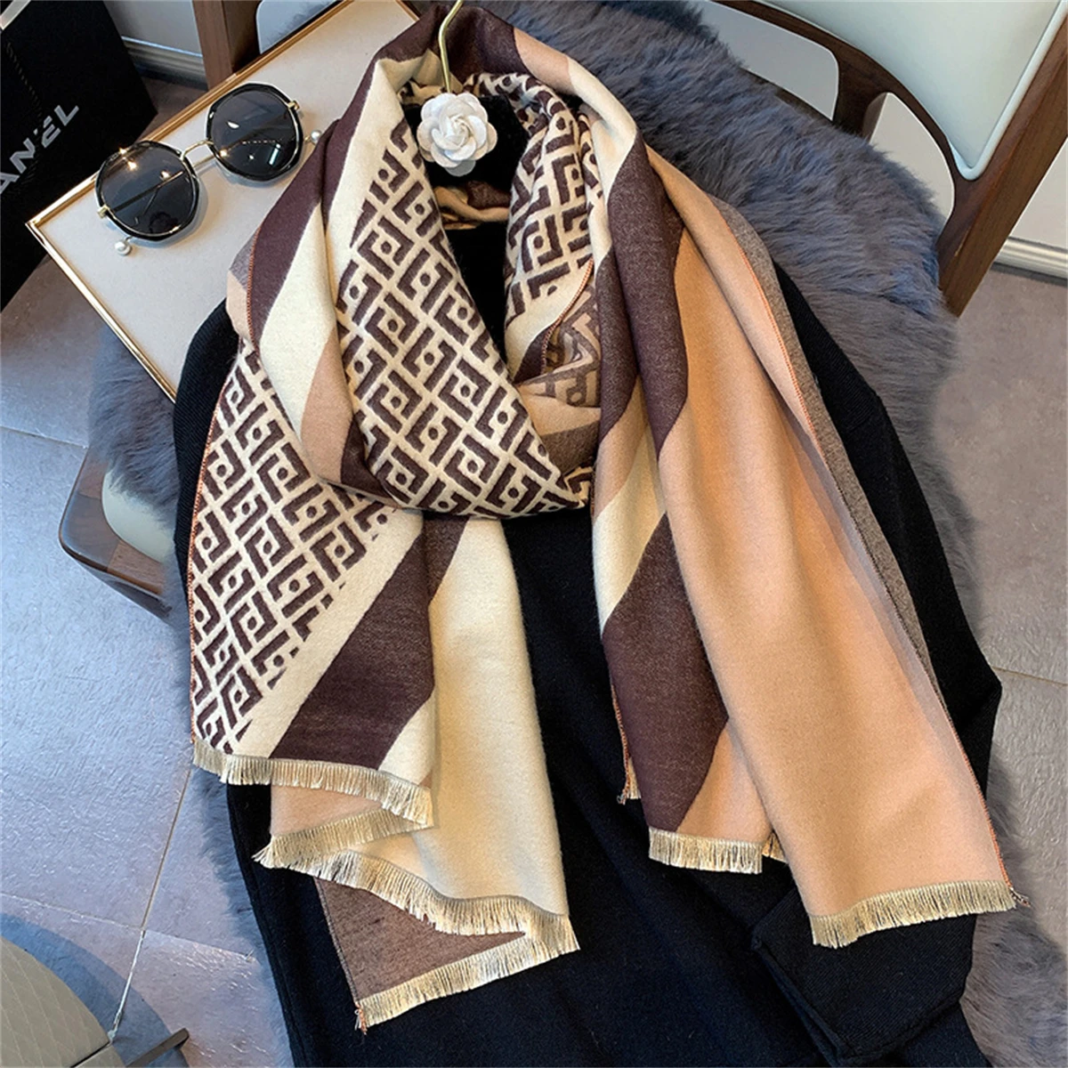 2024 Brand custom new arrivals winter travel scarf Oversize acrylic Knitted wool blend cashmere scarf for women