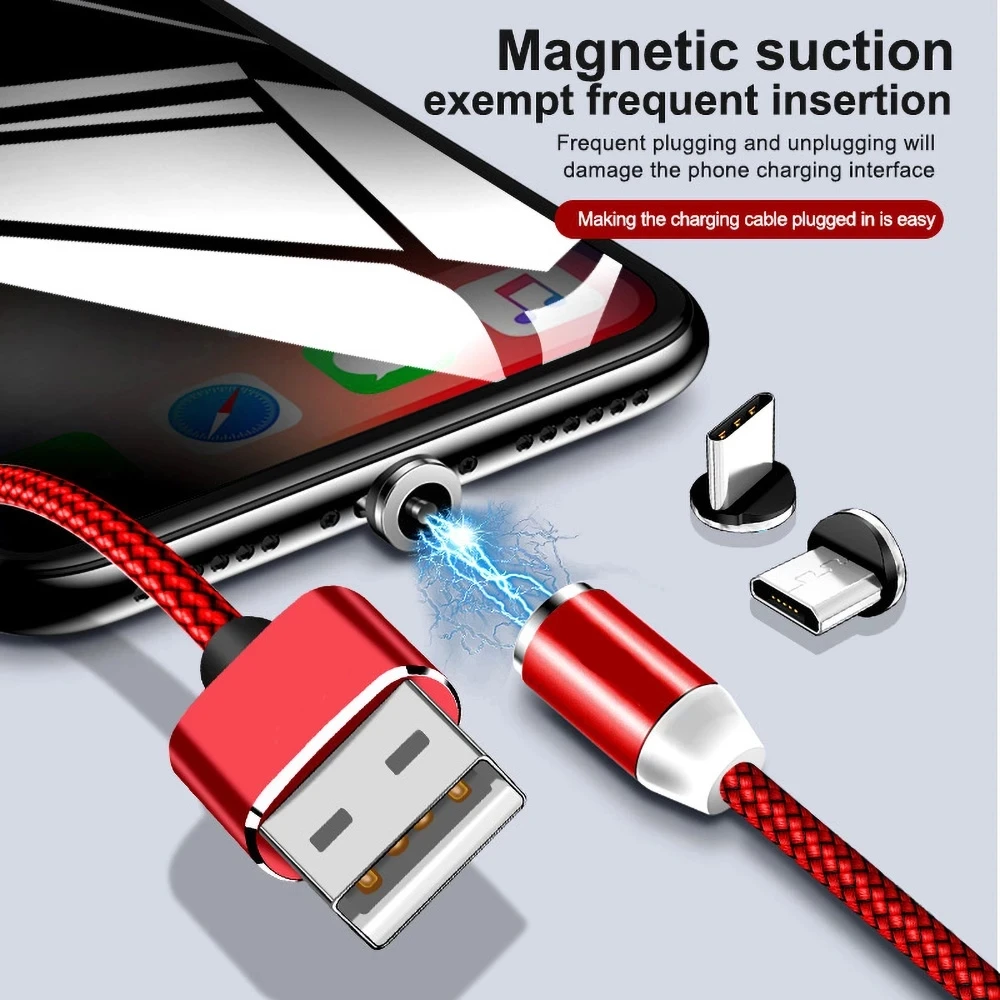 Free Laser Logo 1M Micro Usb Cable for Samsung Huawei iPhone 3 in 1 Magnetic Fast USB Charging