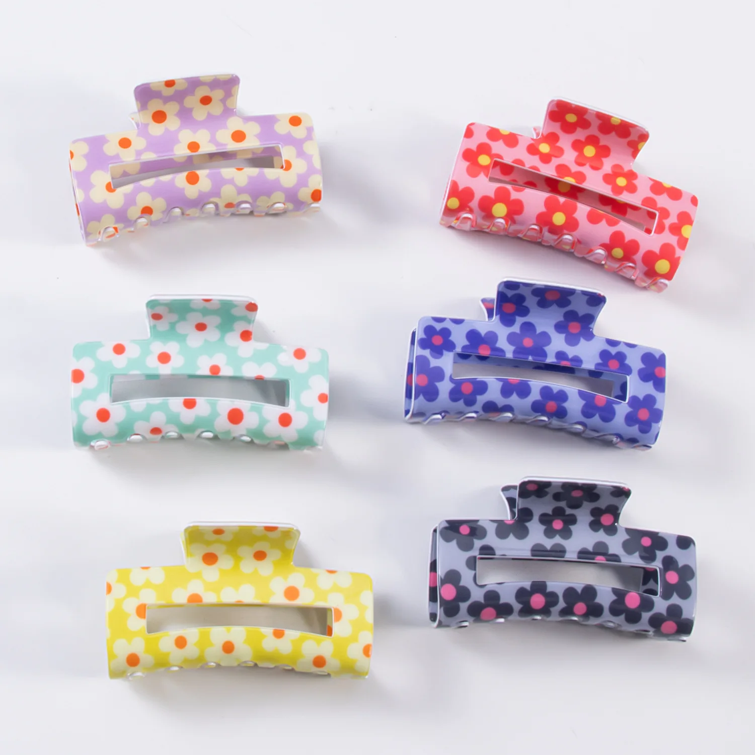 Sayoung High Quality Hair Accessories  PVC Hawaii Style Flowers Printing Elegant Hair Claw  Clips for Kids Girls Women