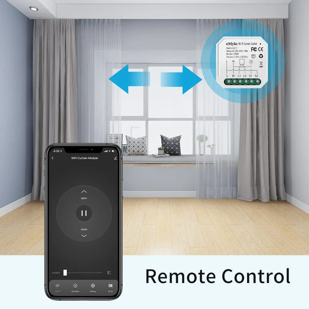eMylo 220 Volts Ip54 App Remote Control Tuya Wifi Smart Curtain Module Switch Gsm Module Relay