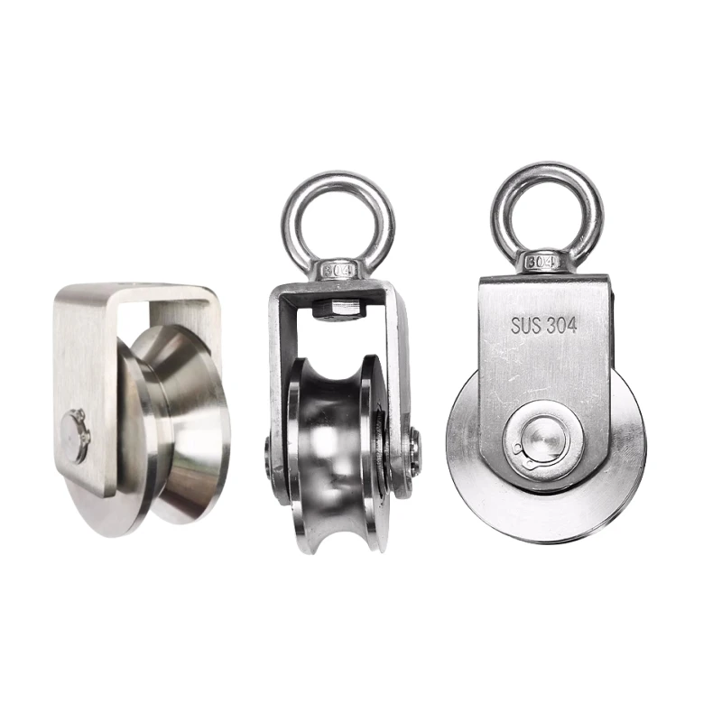 304 Stainless Steel Pulley  V-Shaped Load-Bearing 350 kg Wire Rope Crane Traction Fixed Wheel Lifting Bearing Pulley Bearing