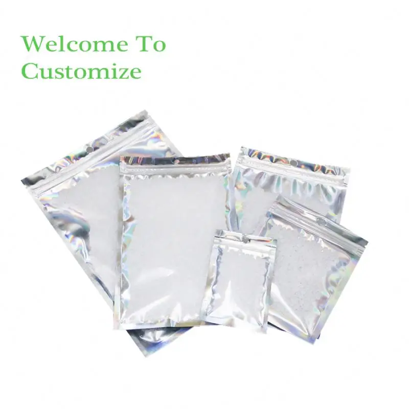 Moq 100pcs Wholesale Printed Holographic Foil Ziplock Packaging Plastic Mylar Bags For Food With Zipper Free Samples