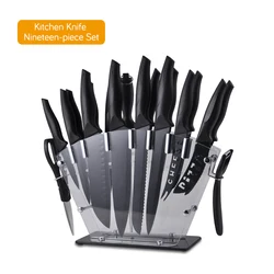 New 19pcs kitchen knife set PP handle non-stick coating chef knife acrylic block