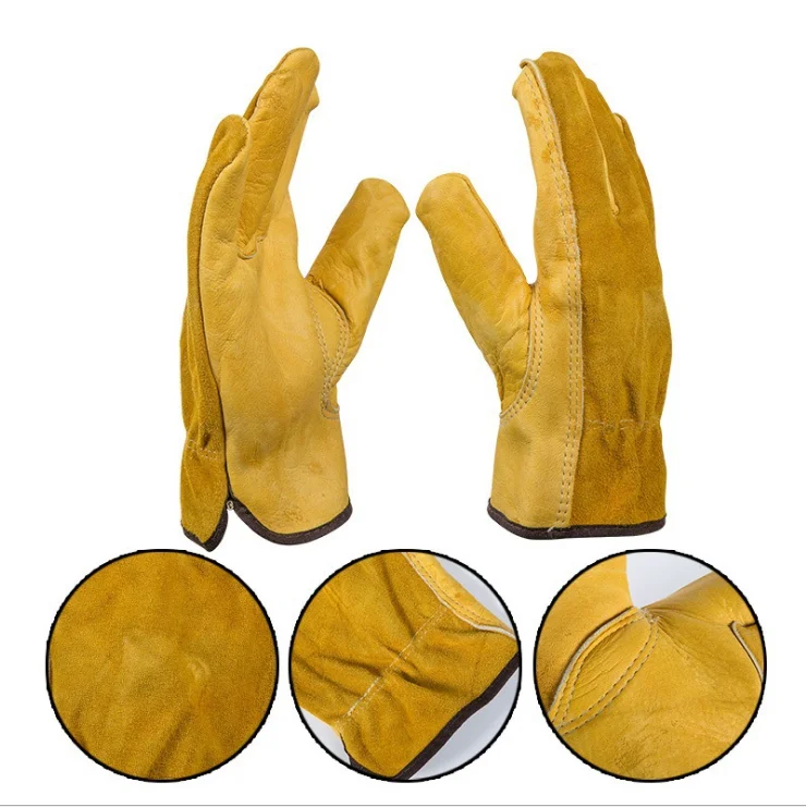 
EN388 4343 Cow Yellow Leather Safety Work Gloves for Working Men 