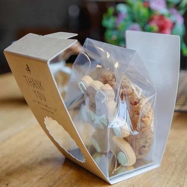 Clear Printed Block Bottom Plastic Cellophane Bag For Candy Cookie