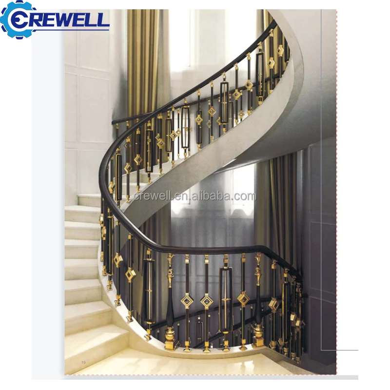 luxury gold staircase railing gold indoor villa aluminium stair railing gold color aluminium