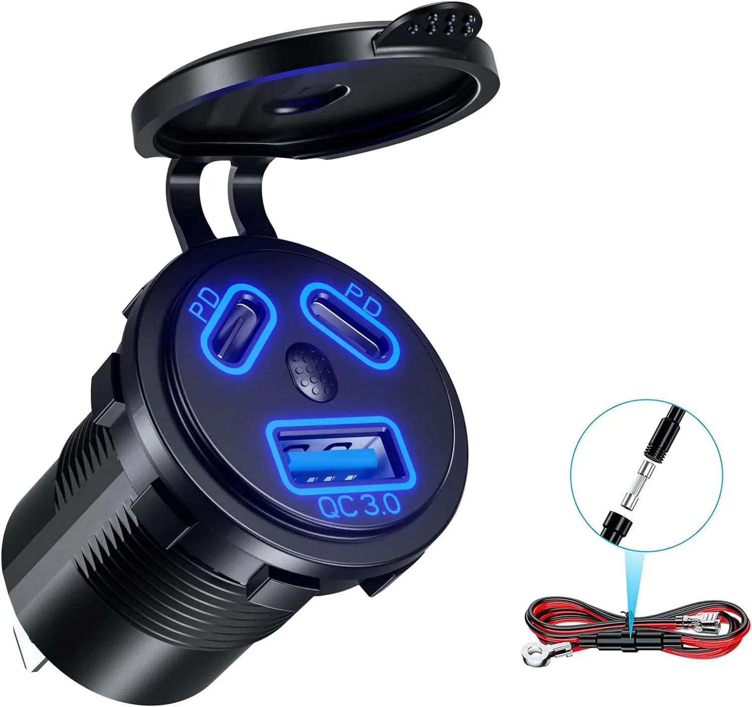 Factory Price Car Charger 12V USB Socket QC 3.0 USB Fast Charger Socket & Dual PD-C Port, USB Smoke Socket Mount, Bus Cruise