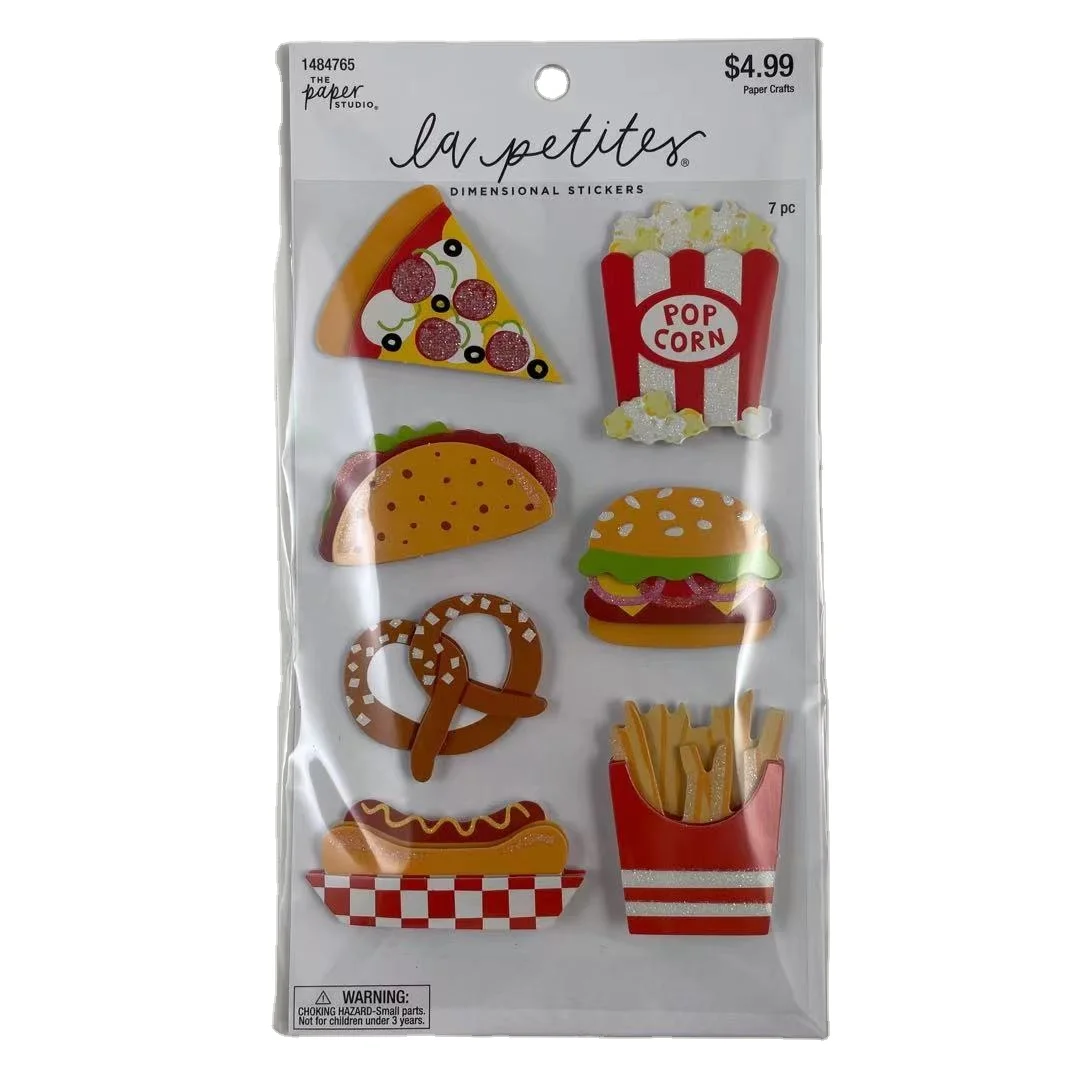 Cute kids customized Pizza hamburger chips shaped 3D sticker for decoration