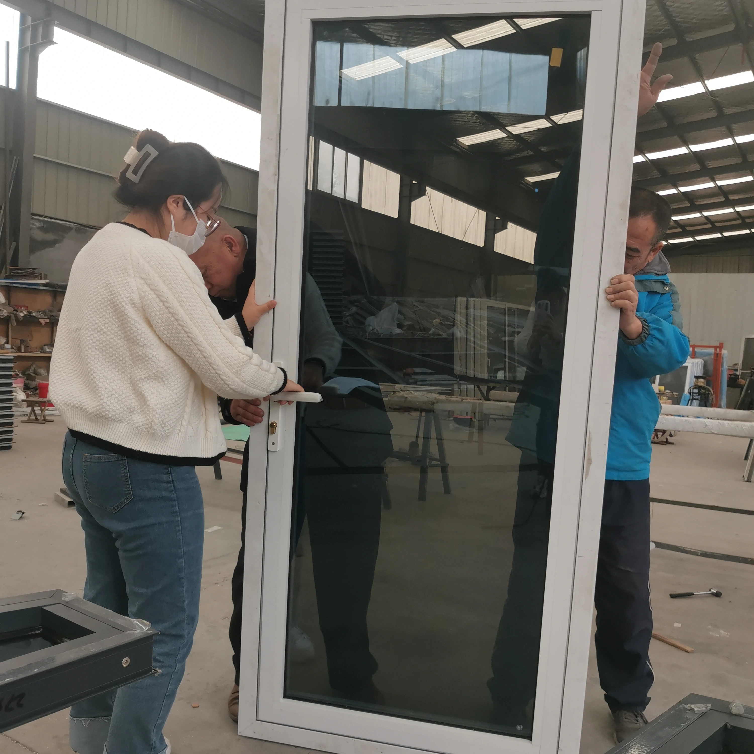 Modern style hurricane impact aluminum doors and windows with grey reflective glass for house