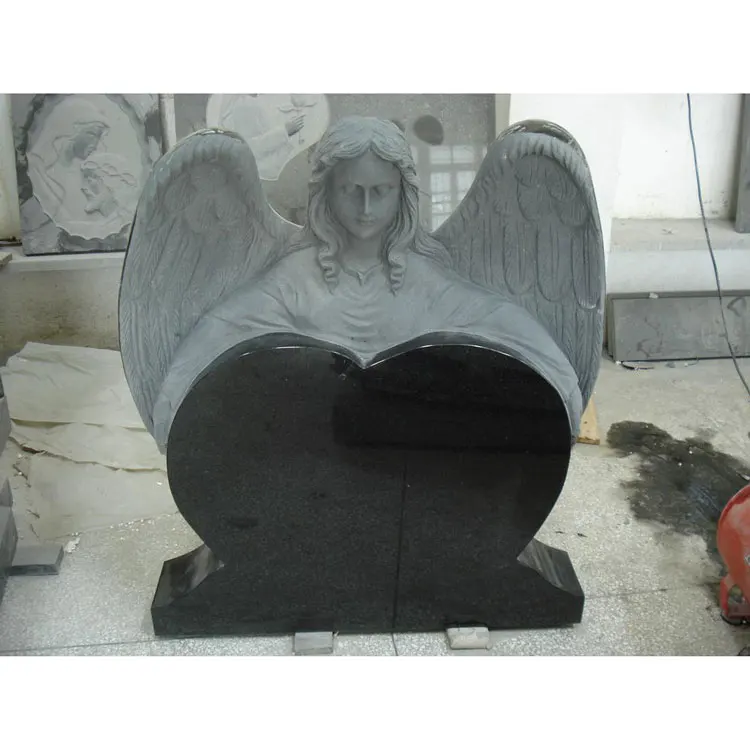 Black granite carving angel cemetery monuments and headstones