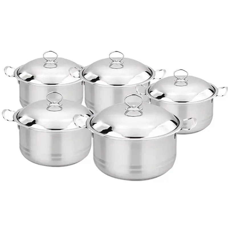 5pcs Household Stainless Steel Kitchen Cookware Set American Style Steaming Soup Pots in Sizes 22/24/26/28/30CM for Home Use