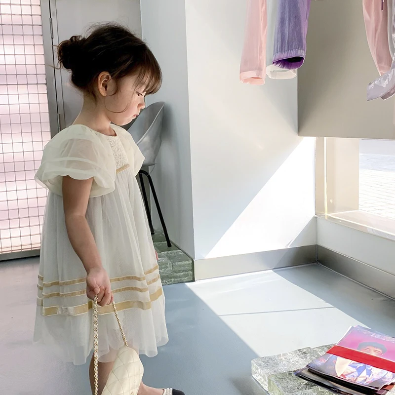 High-end Brand Wholesale Supplier Kids Dresses for Girls Birthday Breathable Puff Sleeves Baby Dress Summer Short Sleeve Casual