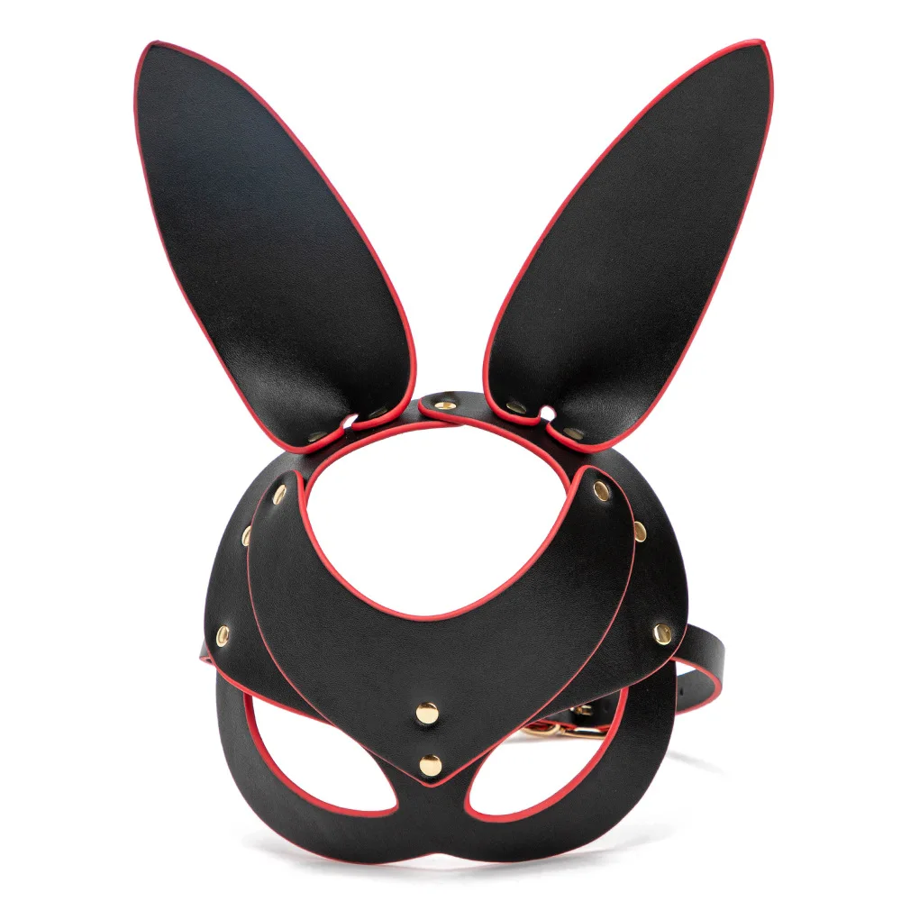 Eco-Friendly Leather Women Rabbit Cosplay Black Bunny Girl Mask
