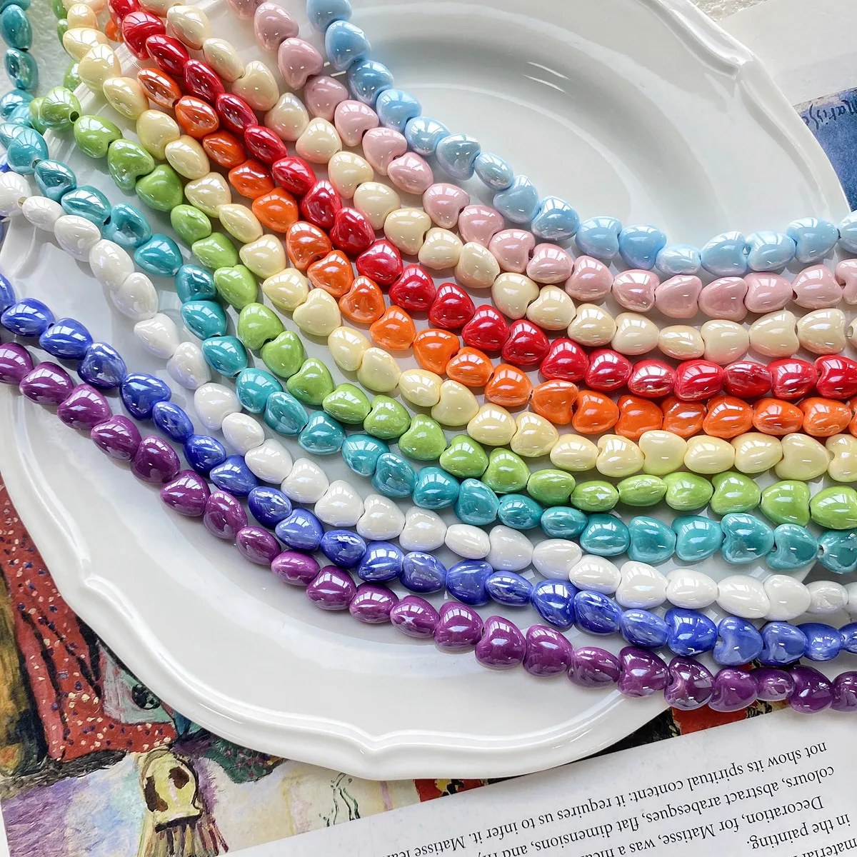 Wholesale AB Colorful Ceramic Heart Beads DIY  Necklace Bracelet Accessories , Ceramic Round Porcelain Beads for Jewelry Making