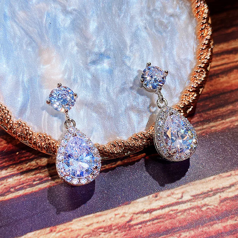 New Fashion 925 Silver Needle Bling Crystal CZ Water Drop Big Zircon Gem Stone Stud Earrings for Women Cubic Teardrop Earrings