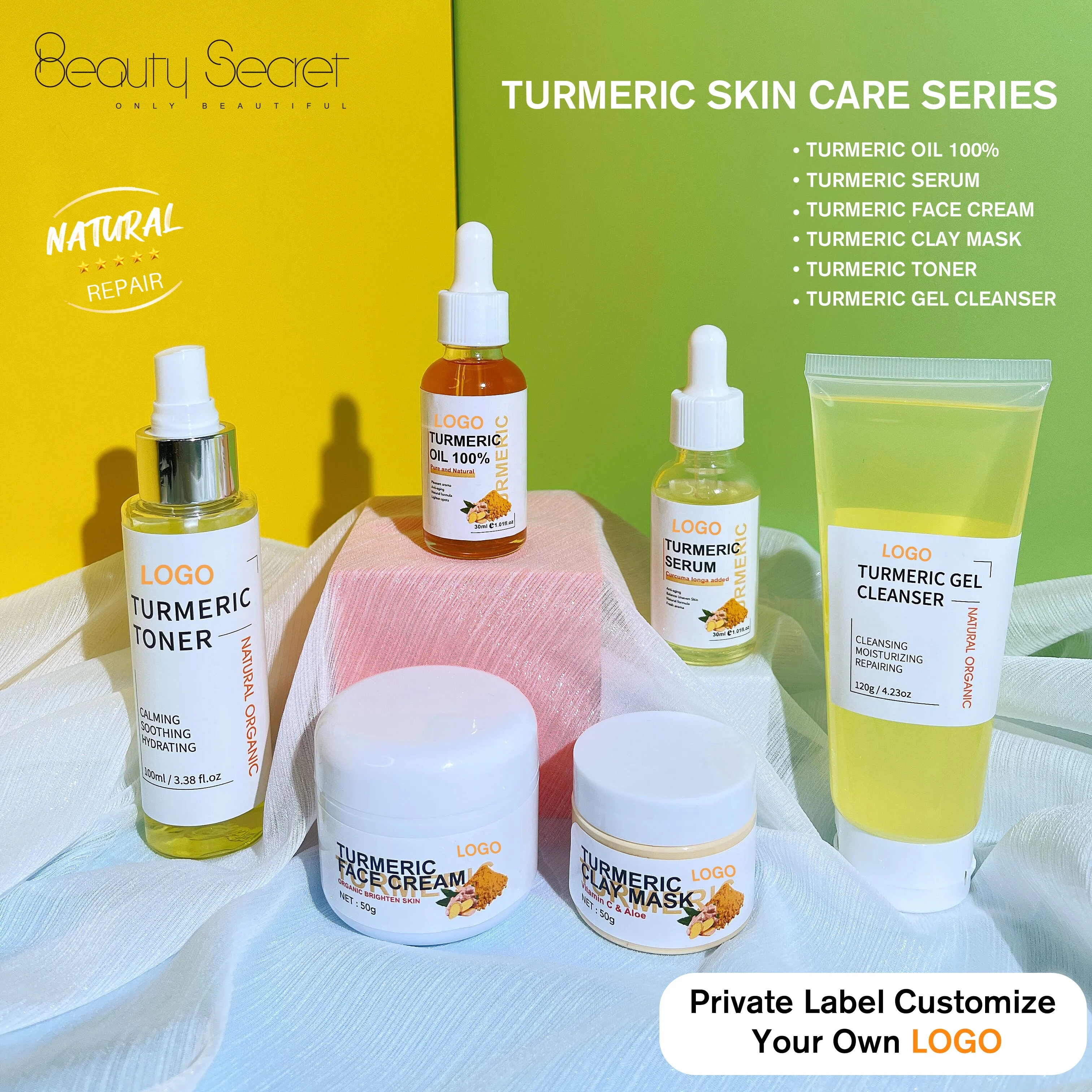 Wholesale Customization Turmeric Toner organic vegan  acne private label turmeric skin care set wholesale