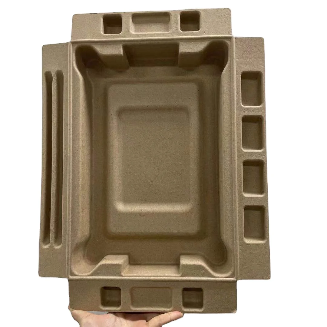 Custom paper pulp packaging insert tray for laptop electronic moulded pulp packaging solution