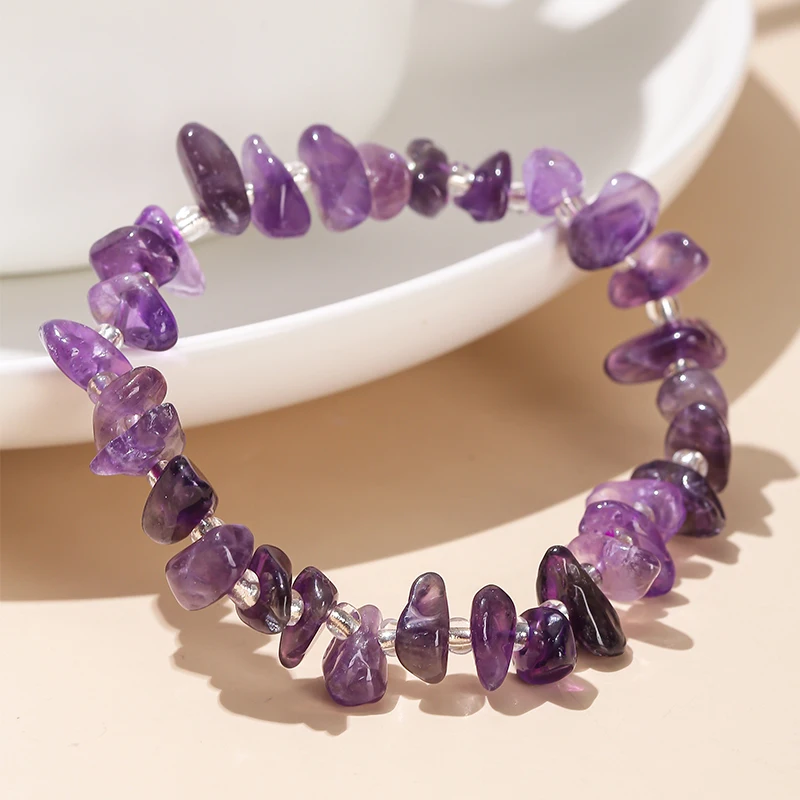 JD Wholesale 5-8mm Premium Natural Crystal Chip Gemstone Beaded Stretch Bracelet Amethyst Gravel Bracelet