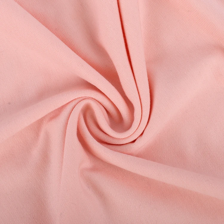
Wholesale Customized Pink Plain 62% Polyester 33% Rayon 5%Spandex Viscose Knitting Jersey Fabric 