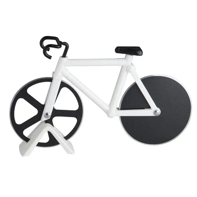 Ninonly Non-stick Dual Cutting Wheels Stainless Steel Bike Pizza Slicer with a Stand for Pizza Lovers Bicycle Pizza Cutter Wheel