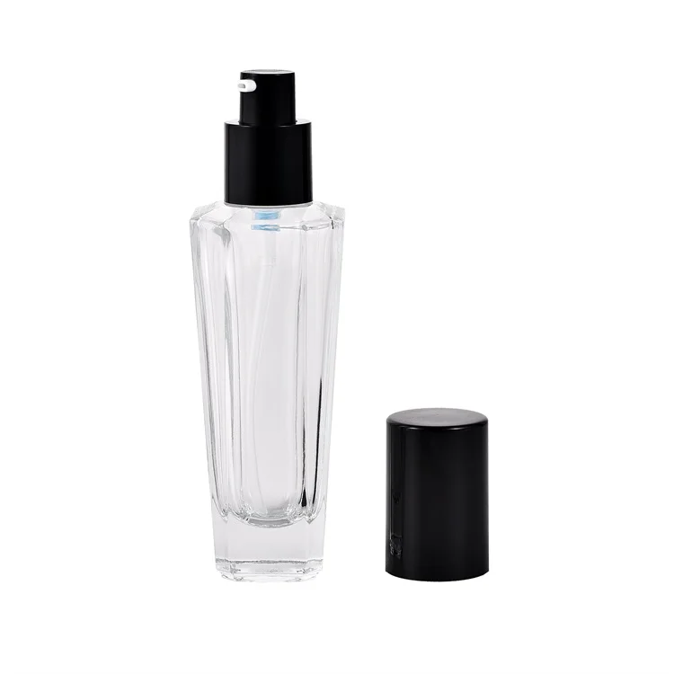 Unique Polygonal Luxury 30ml 50ml 100ml 120ml Skincare Cosmetic Packaging Glass Lotion Bottle With Pump
