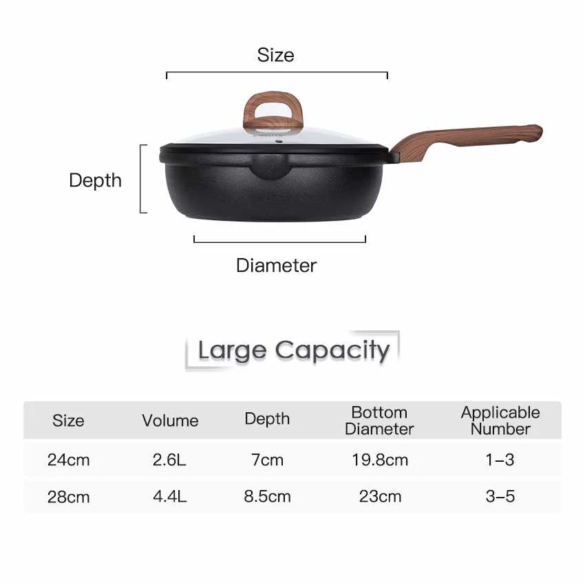 Carote Die Casting Aluminium Cookware Cooking Pot Aluminium Deep Frypan Universal In Gas Stove Induction Cooker