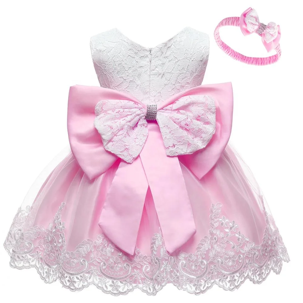 New model Baby girl wedding dress fashion big bow birthday dress party lace designed evening little girls dress