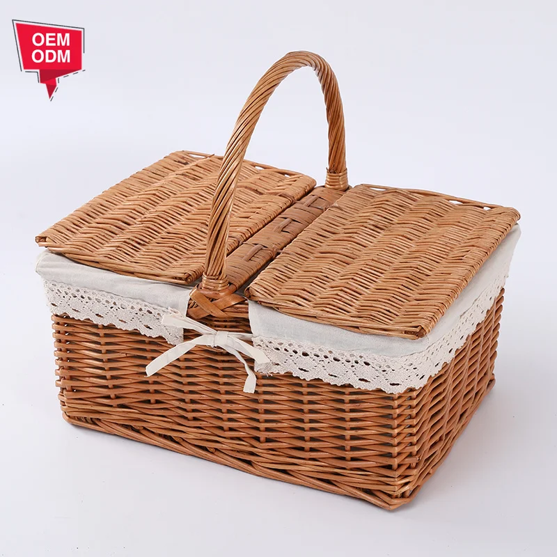 Дешевый складной Плетеный Античный Набор, оптовая продажа, корзина для пикника на 4 человек