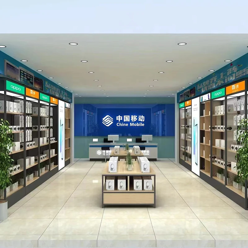 Factory made mobile phones counter table wood display rack cellphone cabinet handset vitrine stands